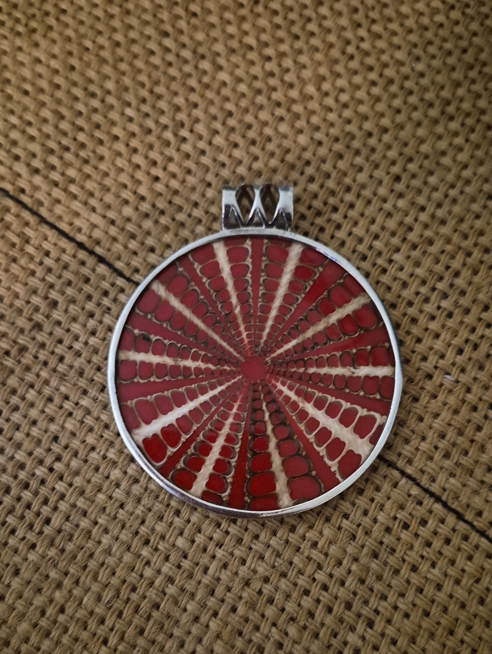 2-in-1 Reversible Silpada Silver Red Sundial Shell Resin Pendant Medallion